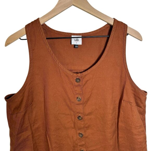 cabi Large Linen Cruise Button Sleeveless Top Shirt Brown Rust Boho Western 6644 - Picture 5 of 11